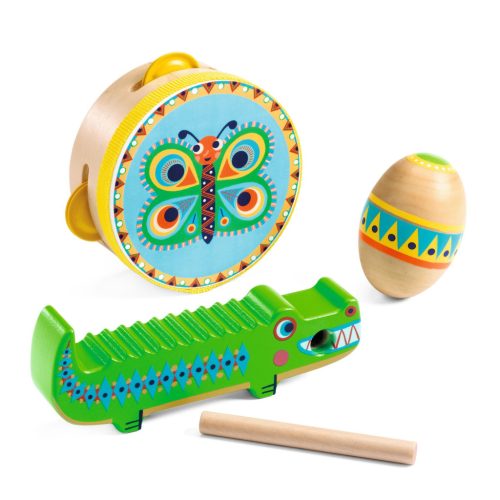 Djeco játékhangszer készlet - Tambourine, maracas, guiro